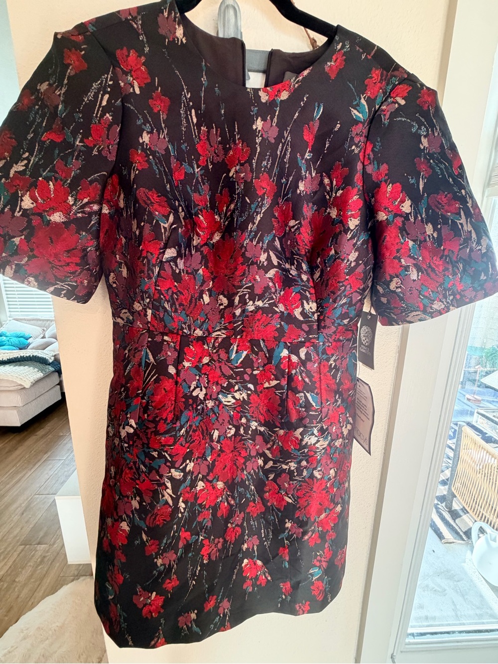 Vince Camuto Black Shift Dress with Floral Print